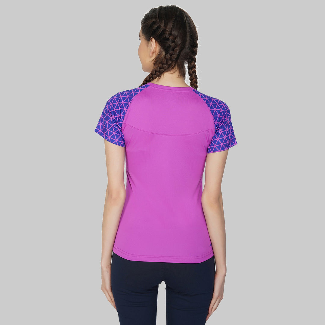 Printed Women Round Neck T-Shirt (Pink/Light Blue)