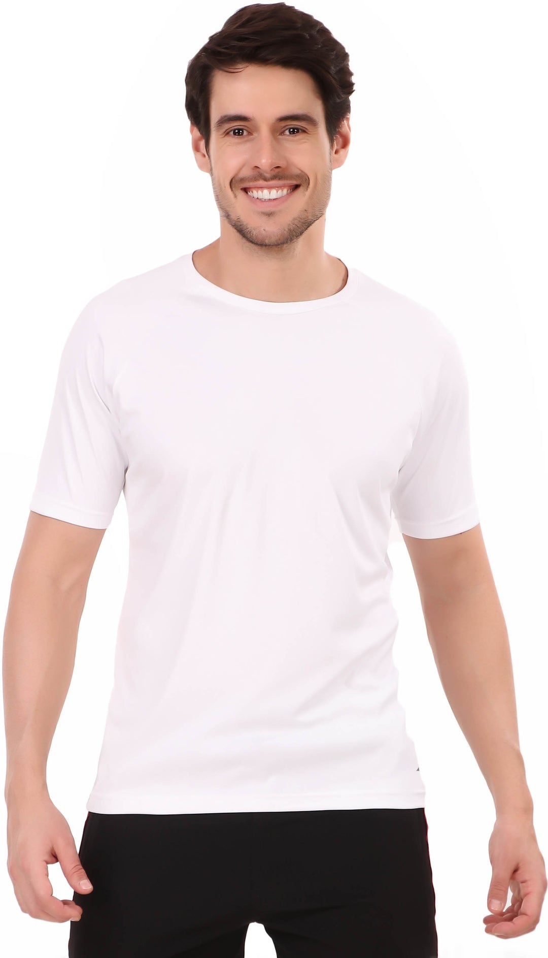 Solid Men Round Neck White T-Shirt (White)