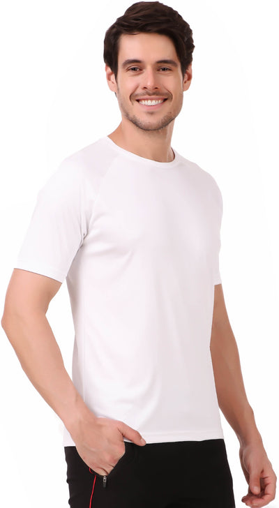Solid Men Round Neck White T-Shirt (White)