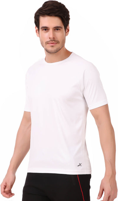 Solid Men Round Neck White T-Shirt (White)