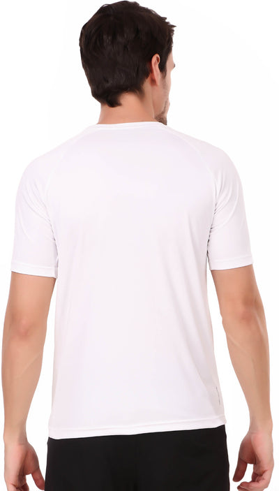 Solid Men Round Neck White T-Shirt (White)