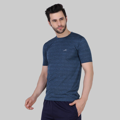 Solid Men Round Neck Blue | Grey T-Shirt