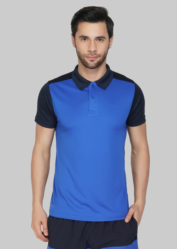 Color Block Men Polo Neck Blue T-Shirt