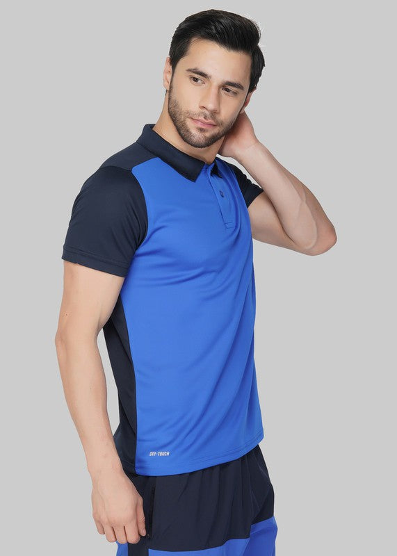 Color Block Men Polo Neck Blue T-Shirt