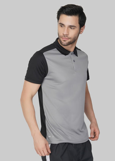 Color Block Men Polo Neck Grey T-Shirt