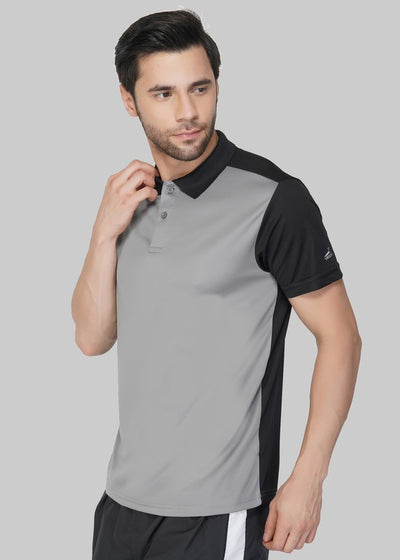 Color Block Men Polo Neck Grey T-Shirt