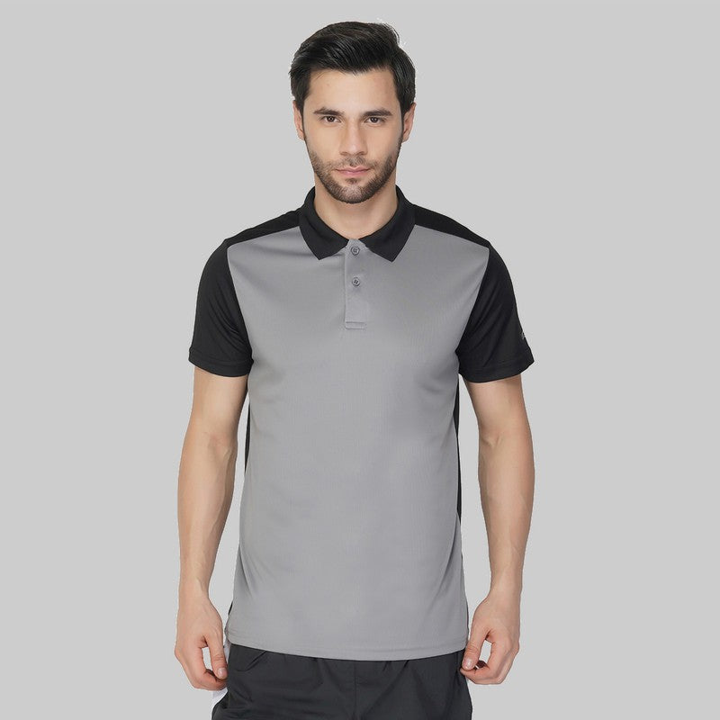 Color Block Men Polo Neck Grey T-Shirt