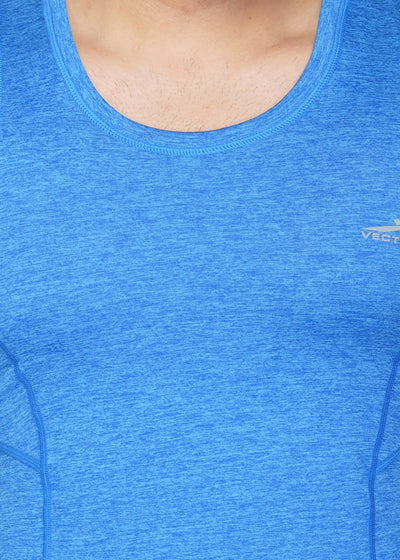 Self Design Active Men Round Neck T-Shirt (Blue)(Casual)