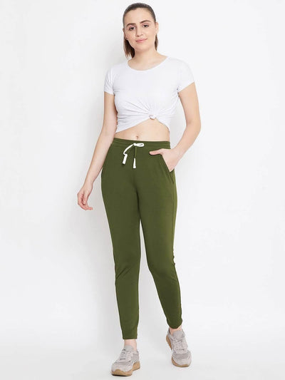 Women Olive Solid Track Pants - Kriya Fit