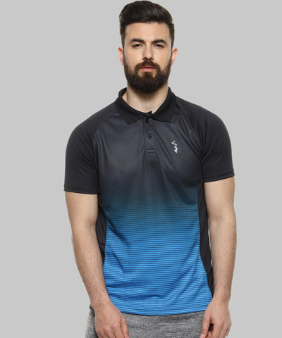 Blue Men Solid Polyester Sports Tshirt
