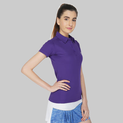 Solid Women Polo Neck Purple T-Shirt