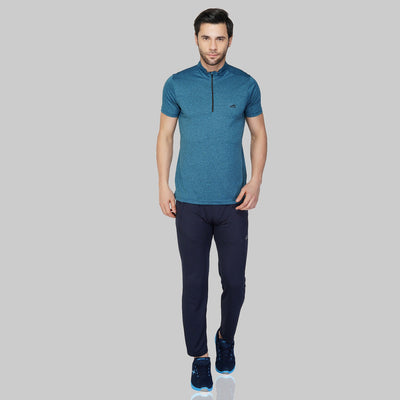 Solid Men Mandarin Collar Blue T-Shirt