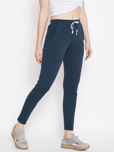 Women Dark Blue Solid Track Pants - Kriya Fit