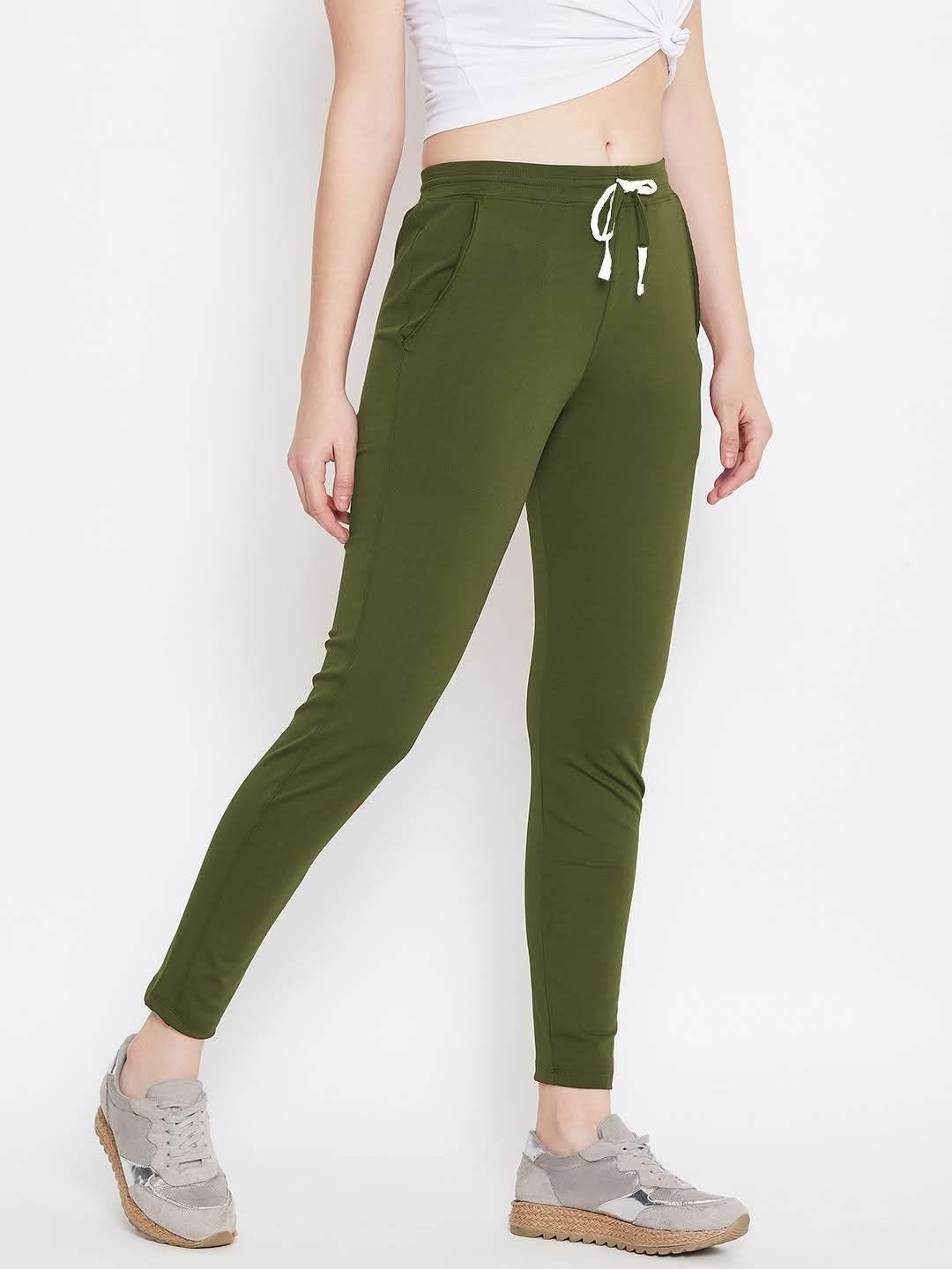 Women Olive Solid Track Pants - Kriya Fit